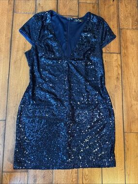 Lulu's Navy Sequin V-Neck Mini Dress